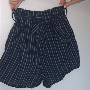 Navy blue stripped paper bag shorts